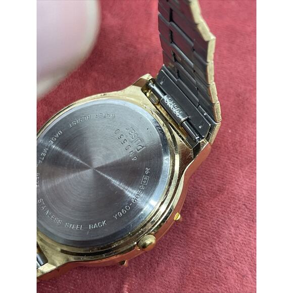 Vintage Pulsar Y960-6059 Men Rotate Bezel Analog Digital Quartz Watch Gold Tone - Picture 6 of 9